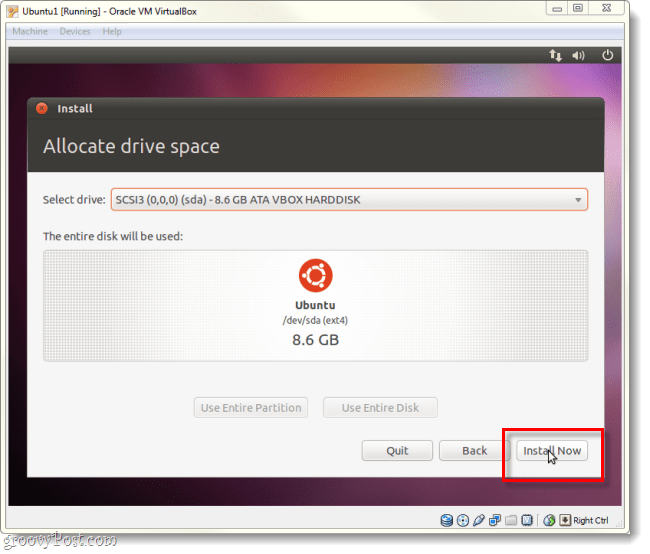 dites à ubuntu d'installer maintenant