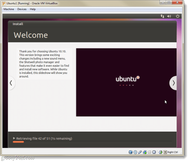 page d'accueil de l'installation ubuntu