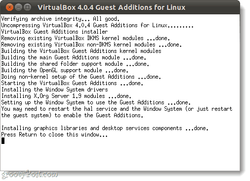 futtassa a virtuális doboz vendég kiegészítéseit a linuxban