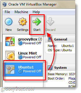 sāciet ubuntu vm