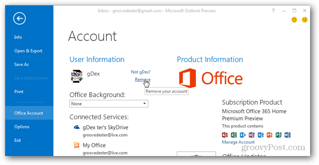 Slik logger du av og slutter å synkronisere Office 2013