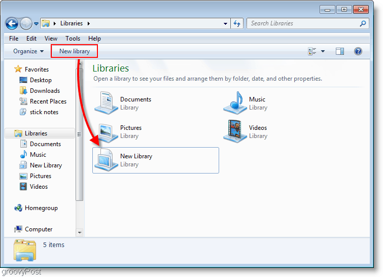 kako stvoriti novu knjižnicu u sustavu Windows 7