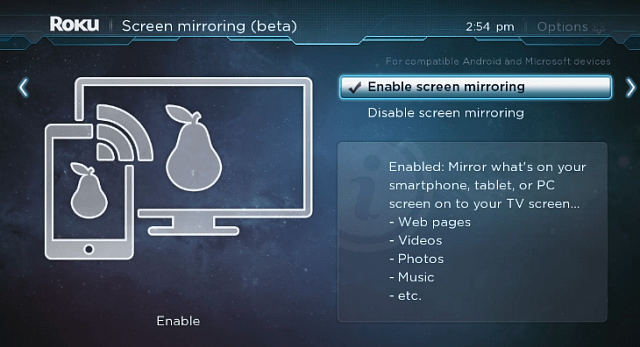 Abilita Roku Screen Mirroring