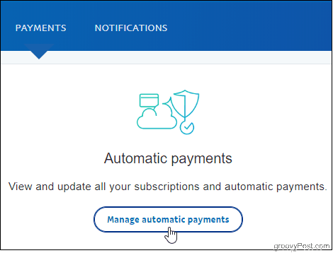 PayPal Haga clic en Administrar pagos automáticos