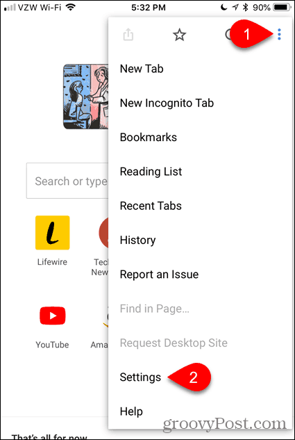 Chrome operētājsistēmai iOS pieskarieties Iestatījumi