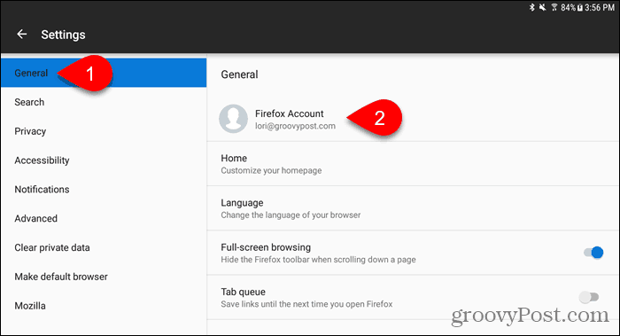 แตะบัญชี Firefox ใน Firefox สำหรับ Android
