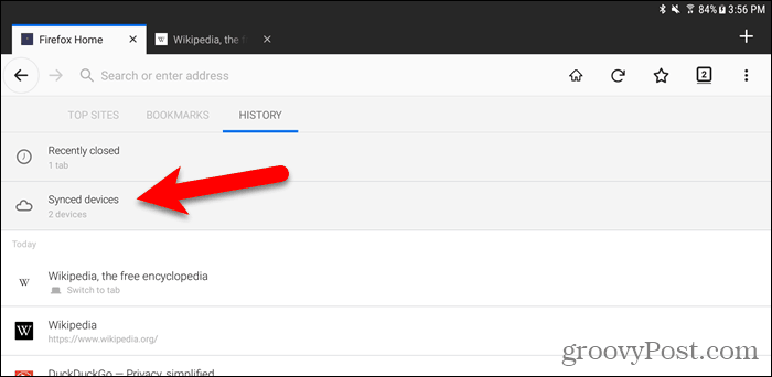 Dodirnite sinkronizirane uređaje u Firefoxu za Android