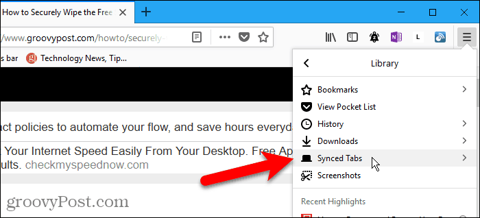 เลือกแท็บที่ซิงค์ใน Firefox สำหรับ Windows