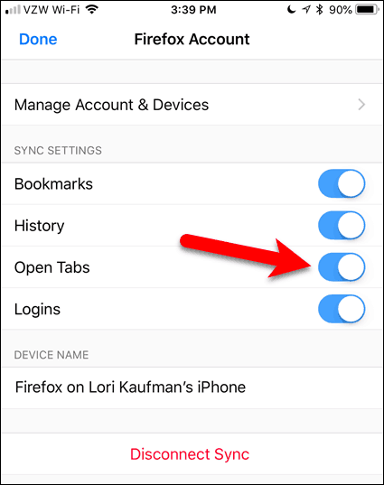 เปิดใช้งาน Open Tabs ใน Firefox สำหรับ iOS