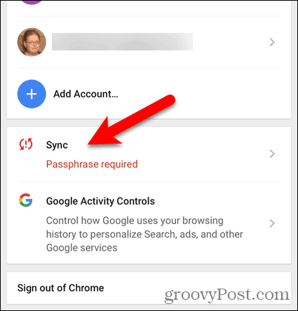 แตะ Sync Passphrase required ใน Chrome บน iOS