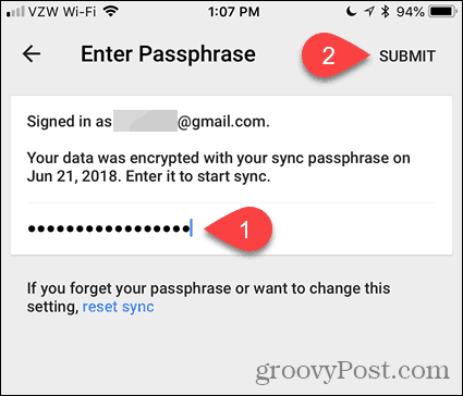 Inserisci Passphrase in Chrome per iOS