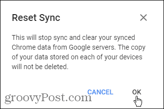 Windows 용 Chrome에서 동기화 재설정 대화 상자