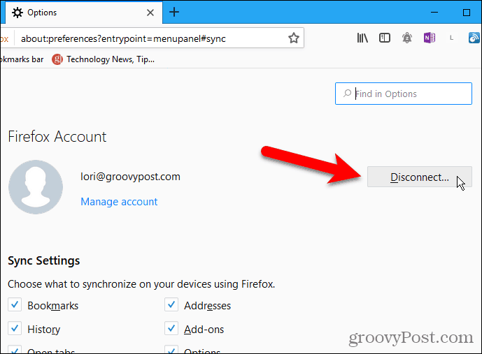 Firefox için Windows'ta Bağlantıyı Kes'i tıklayın.