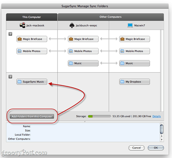 Synkronisering av en iTunes-mappe til SugarSync