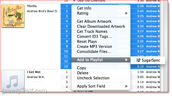 Legge til en spilleliste til SugarSync i iTunes