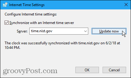 Innstillinger for Internet Time Settings