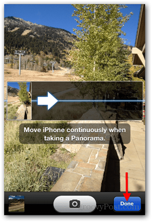 Tome una foto panorámica del iPhone iOS: toque Listo