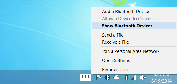 הצג התקני Bluetooth