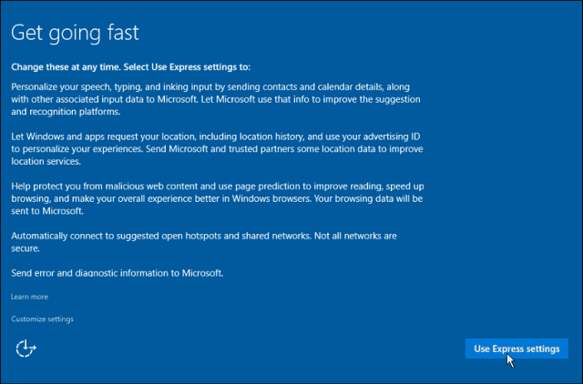 การตั้งค่าด่วน Windows 10