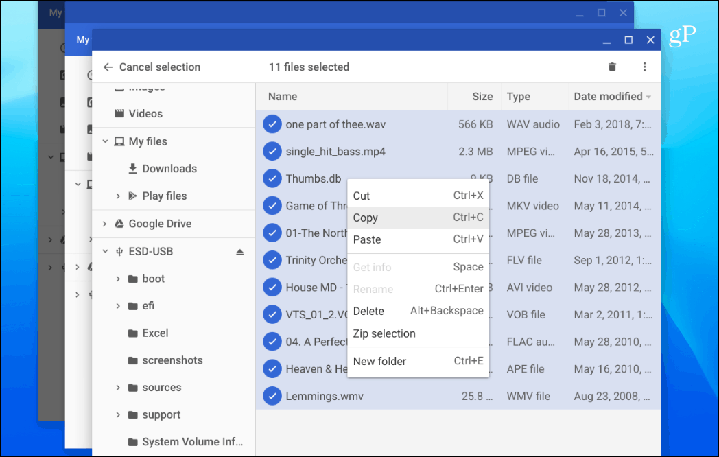 Kopírování souborů Chromebook