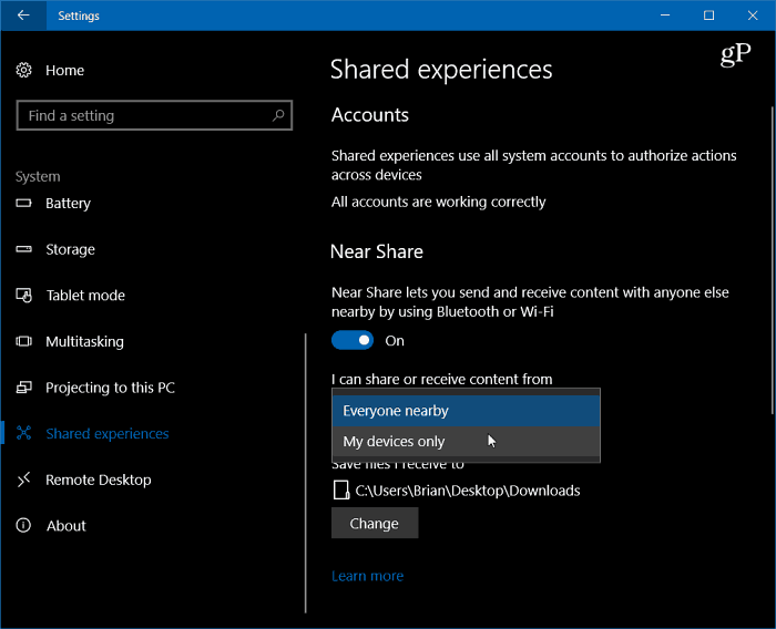 1 Activați setările Near Share Windows 10