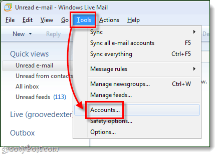 comptes outils Windows Live Mail