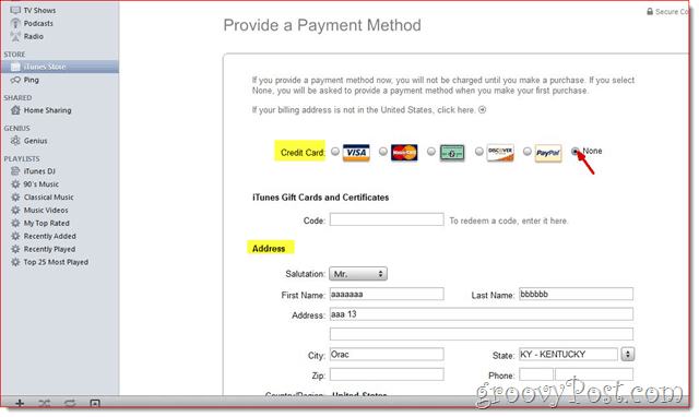 iTunes - Upravte kreditnú kartu a adresu