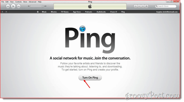 iTunes - Kliknite Uključi Ping