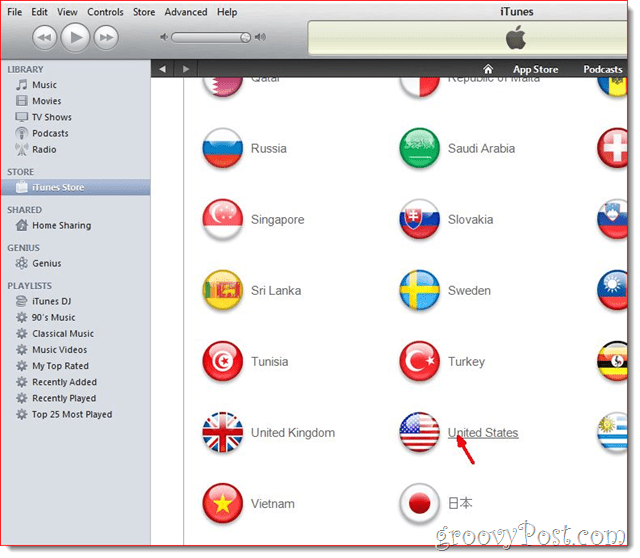 iTunes-미국 국기를 클릭하십시오