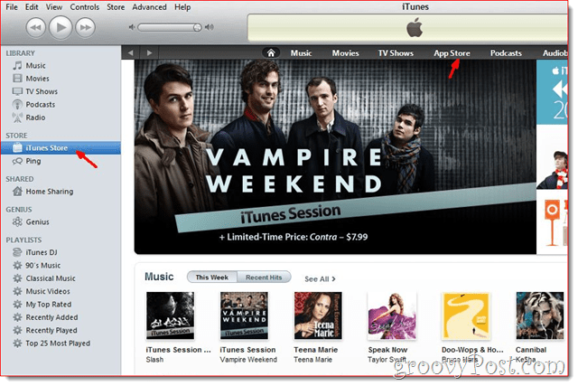 iTunes - Kliknite iTunes Store da biste stvorili račun