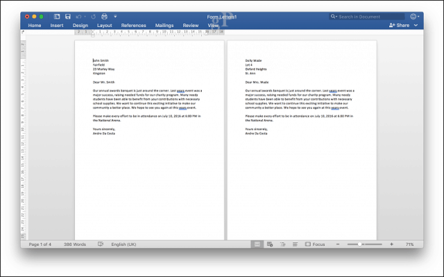 Microsoft Word für Mac Seriendruck - Druckvorschau