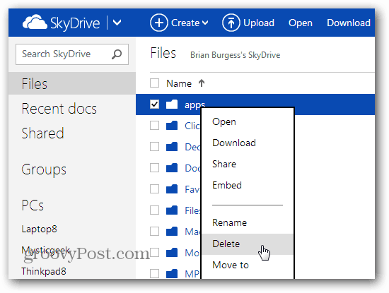 Verwendung des Papierkorbs in Windows SkyDrive