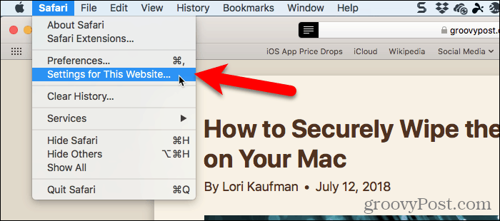 Mac için Safari'de Bu Web Sitesi için Ayarlar'ı seçin