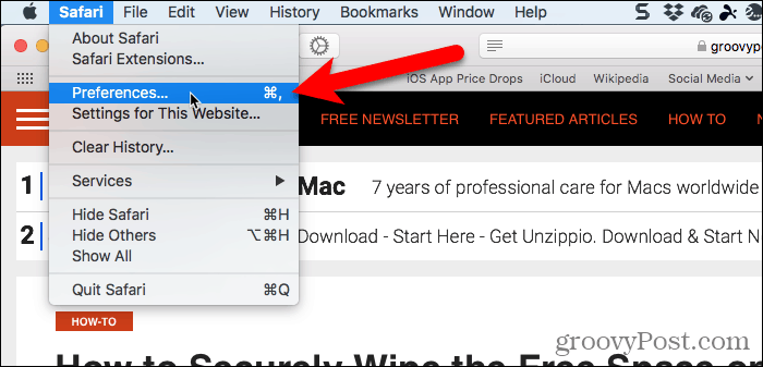 Vaya a Safari> Preferencias en Safari para Mac