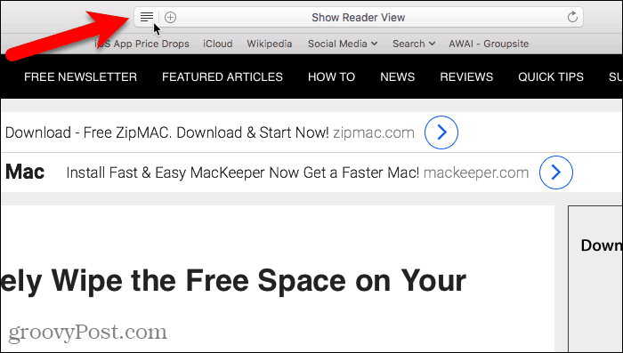 הצג תצוגת קורא בספארי עבור Mac