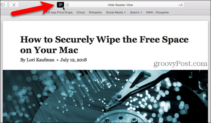 Masquer la vue Reader dans Safari pour Mac