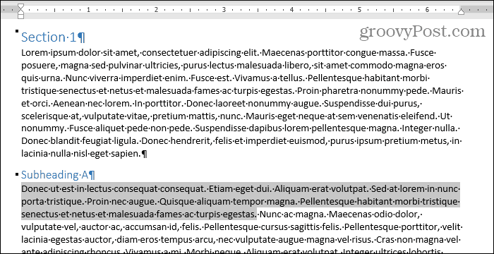 Selectați un bloc de text în Word