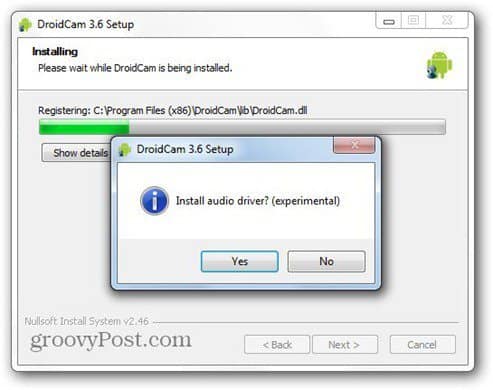 droidcam installer le pilote audio du client pc