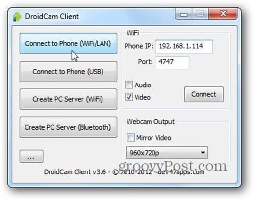 droidcam pc client wifi