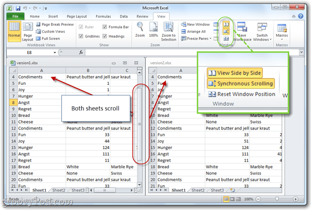 גלילה מסונכרנת עם MS Office 2010 - -