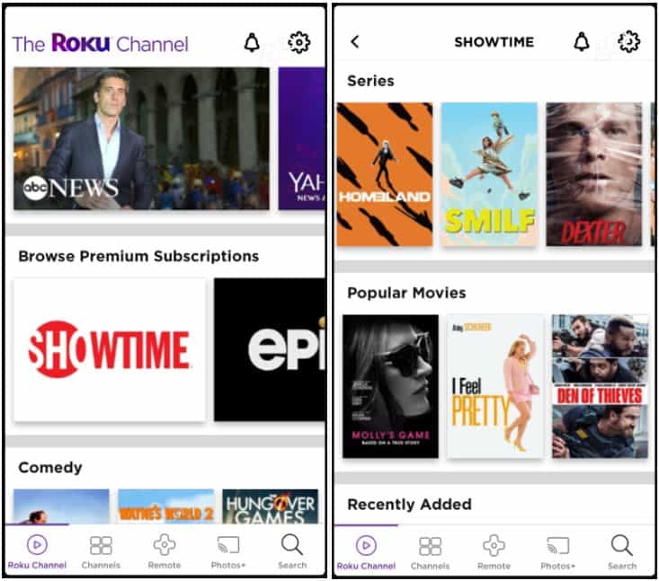 Premium programi Roku Channel App iOS