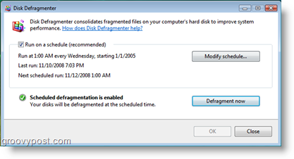 Schijfdefragmentatie voor Windows Vista Job Scheduler