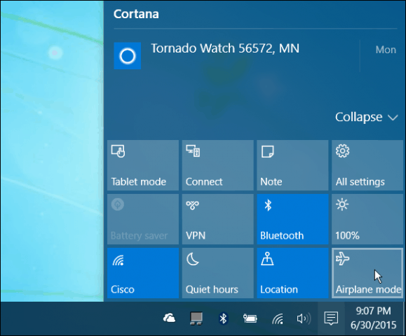 Центр дій Windows 10