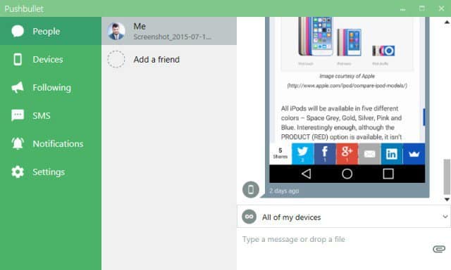 Pushbullet 스크린 샷