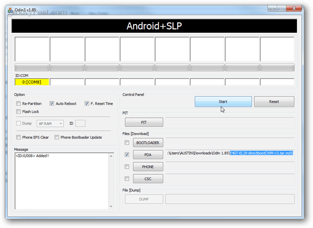 lade pda in cwm directboot