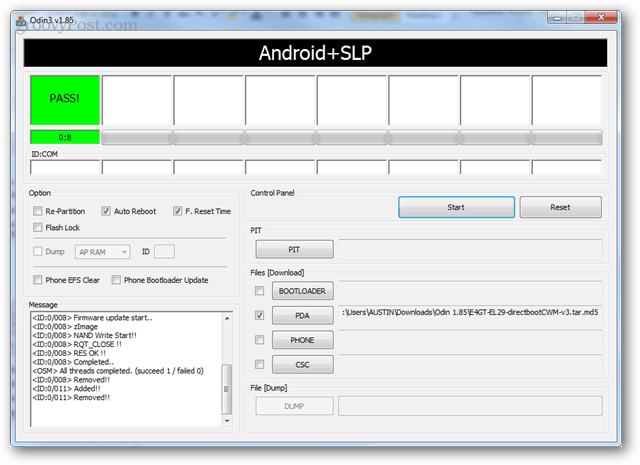 Gib es an den Android + SLP weiter