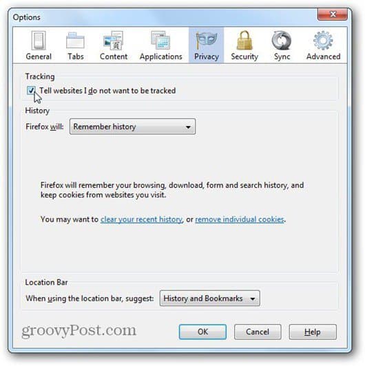 abilita non tenere traccia di Firefox 2