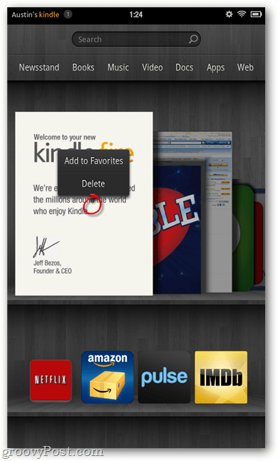 Kindle Fire: Odstranění nebo oblíbené aplikace v kolotoč