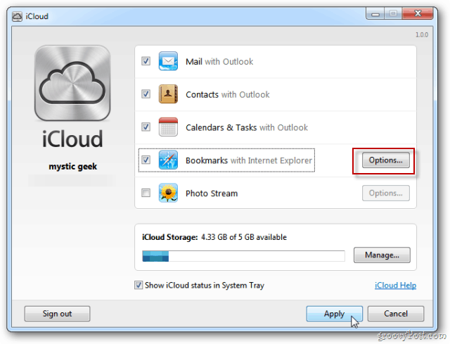 iCloud 동기화 옵션