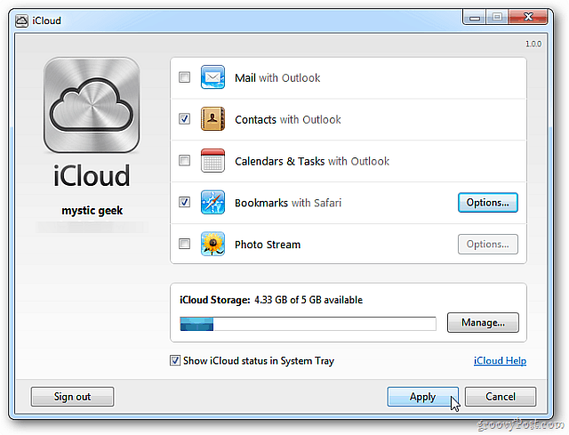 „iCloud“ valdymo skydelis